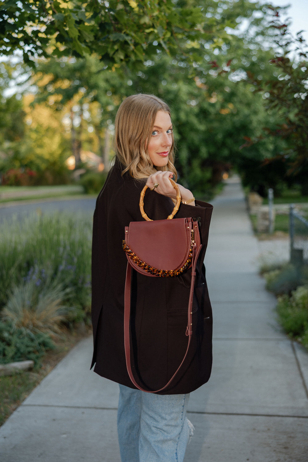 Burgundy Semi-Circle Crossbody Bag