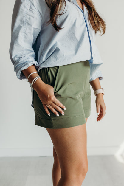 Wide Leg Faux Cuff Shorts