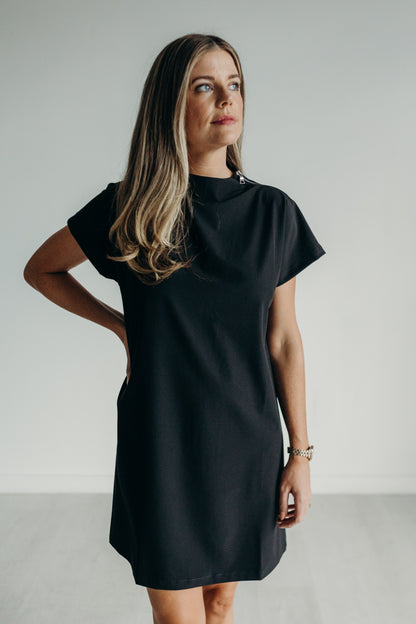 Mock Neck Shoulder Zip Dress